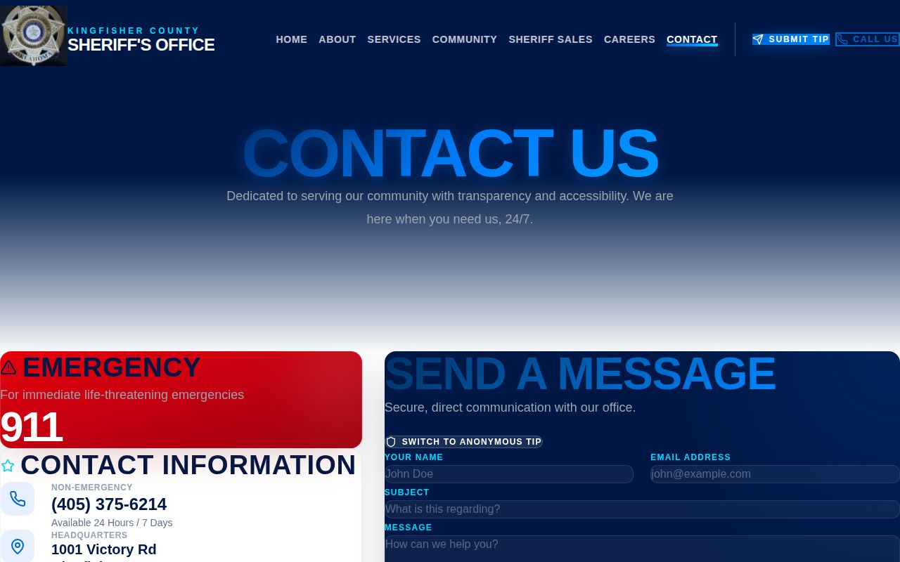 Kingfisher County Justice Center release records contact page